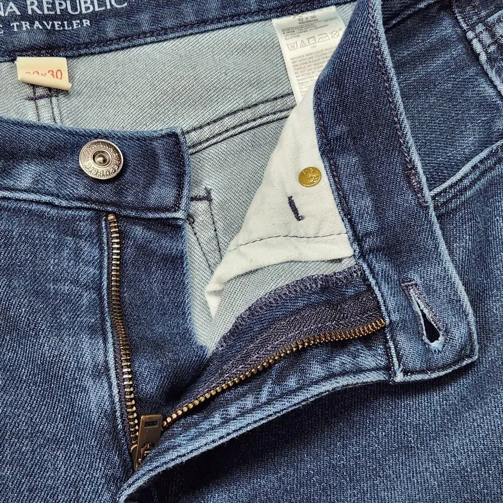 Banana Republic Traveler Slim Jeans Mens 32x30 Blue Slim Straight Stretch Denim